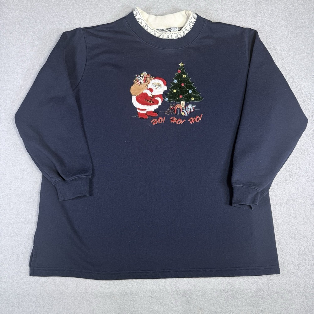Vintage Bobbie Brooks Christmas Navy Blue Sweatshirt 22W/24W